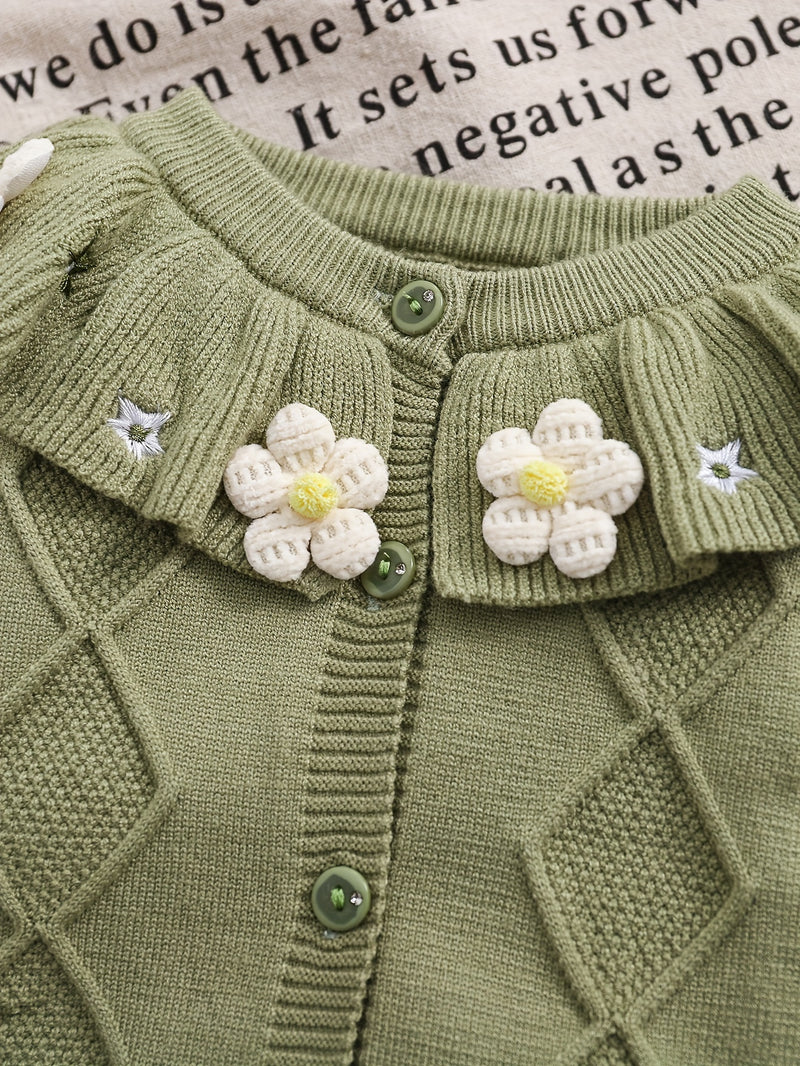 Infant Baby Girl Ruffle Collar White Floral Embroidery Cardigan.