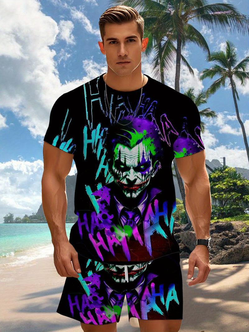 Digital printed clown summer pattern print Men's casual two-piece set.