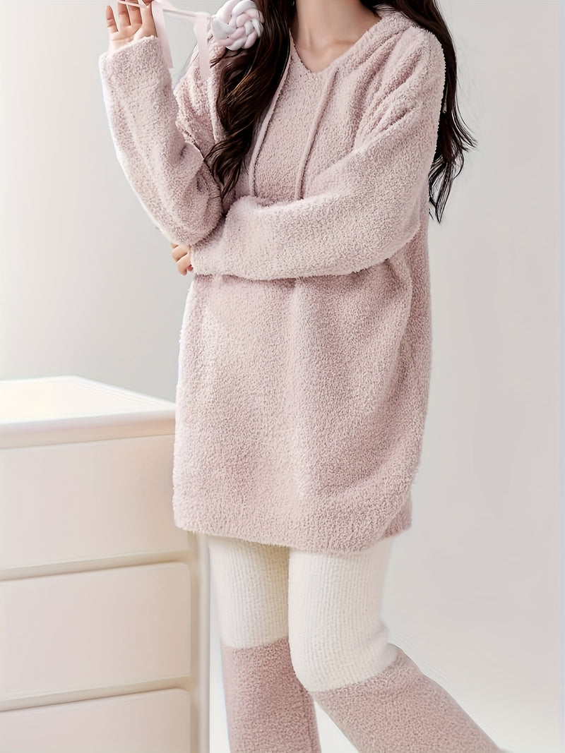 2pcs Women’s Autumn and Winter Thickened Warm Pajama Set.