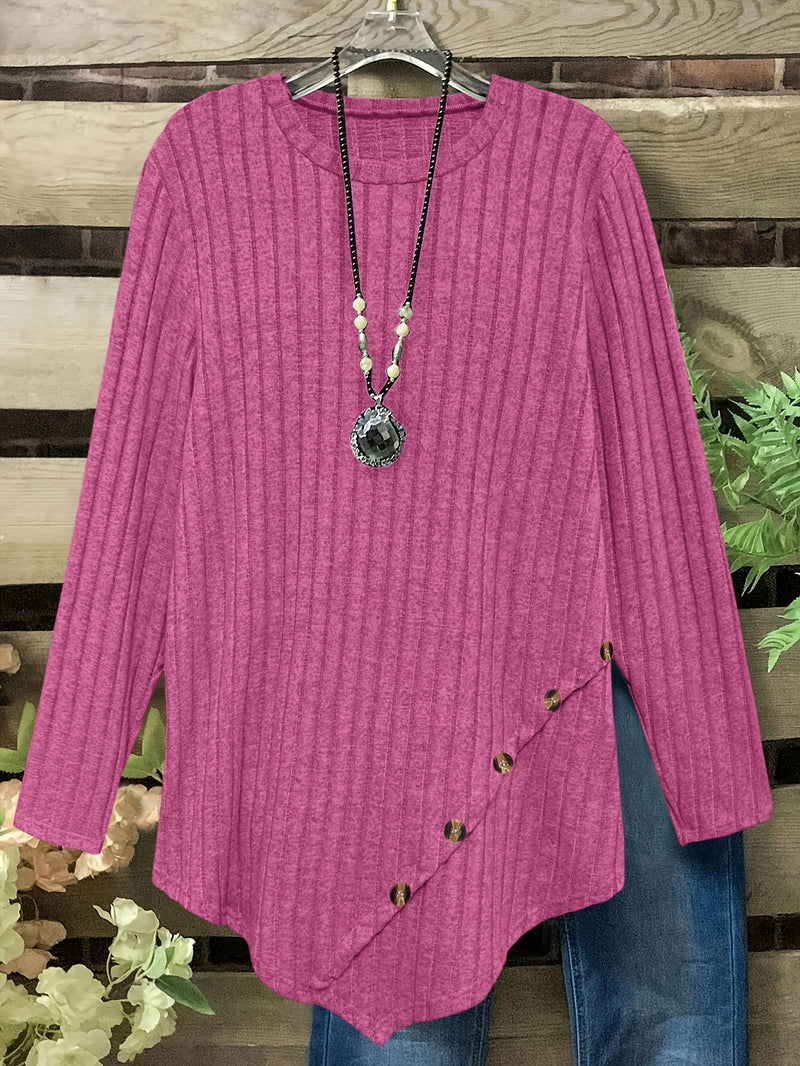 Women's Plus Size Lightweight Ribbed Long Sleeve T-Shirt.