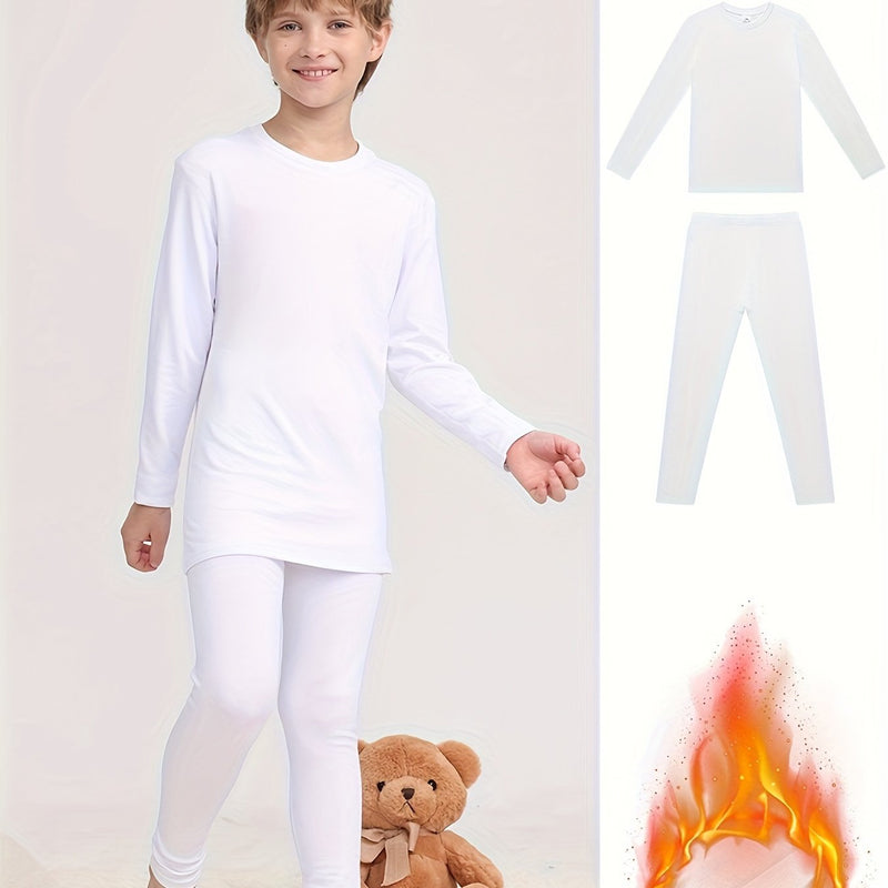 Warm Clothing Set for Boys, Featuring a Solid Color.