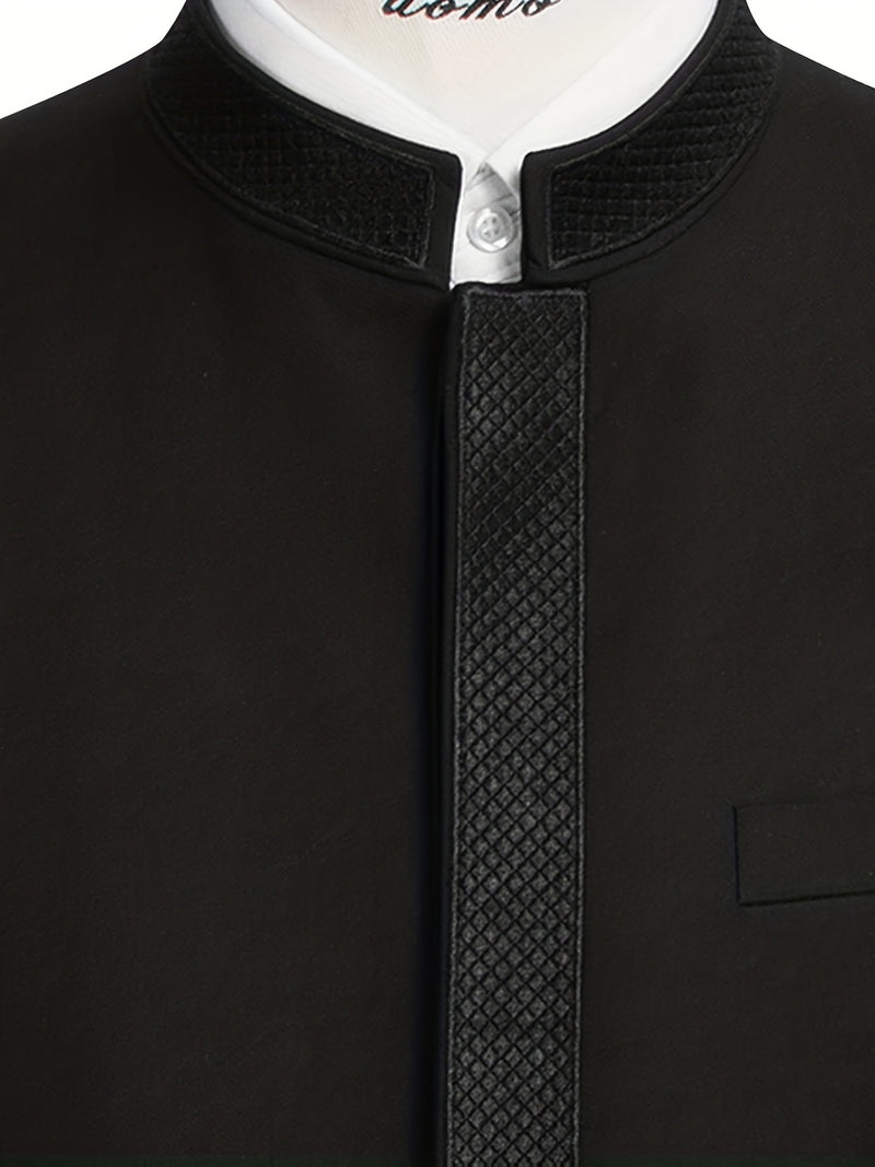 2pcs Men's Casual Zhongshan Suit with Stand Collar.