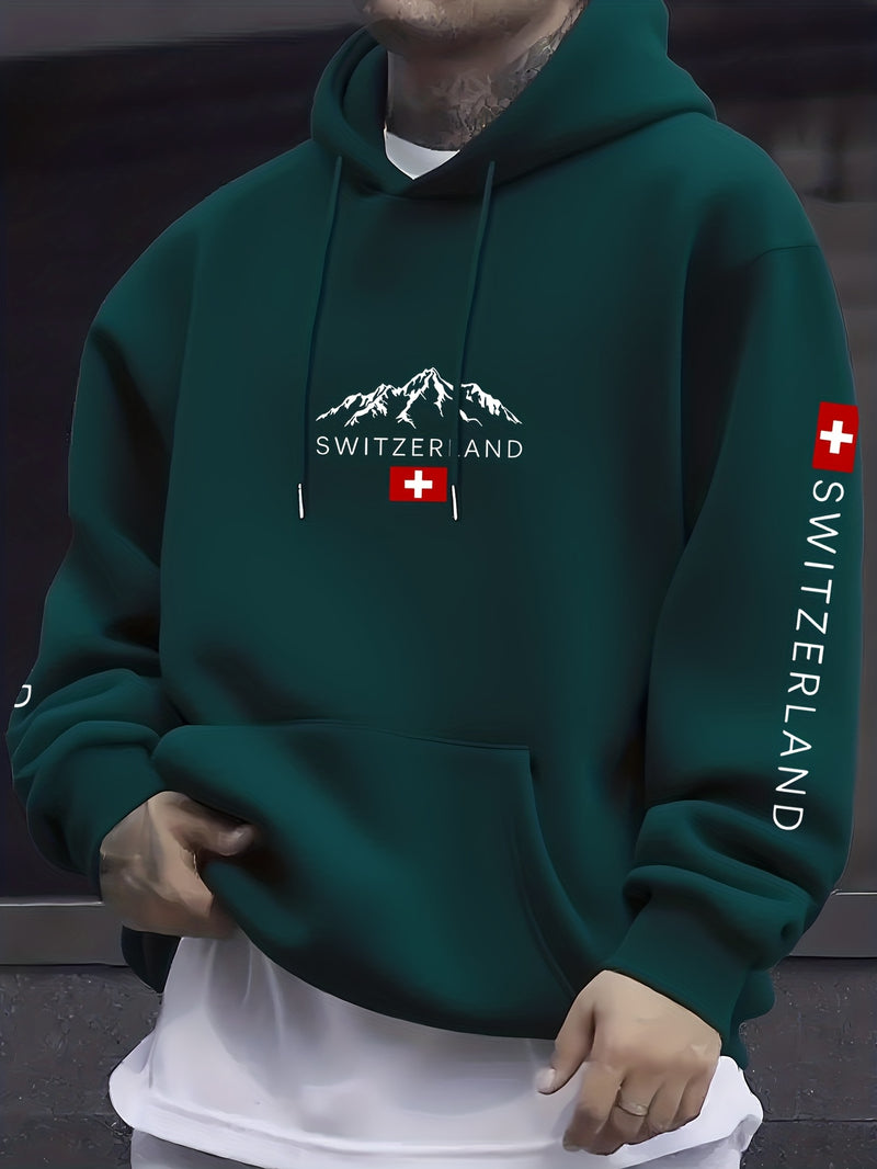 Men'S & Women'S Swiss Flag & Matterhorn Mountain Graphic Hooded Sweatshirt.