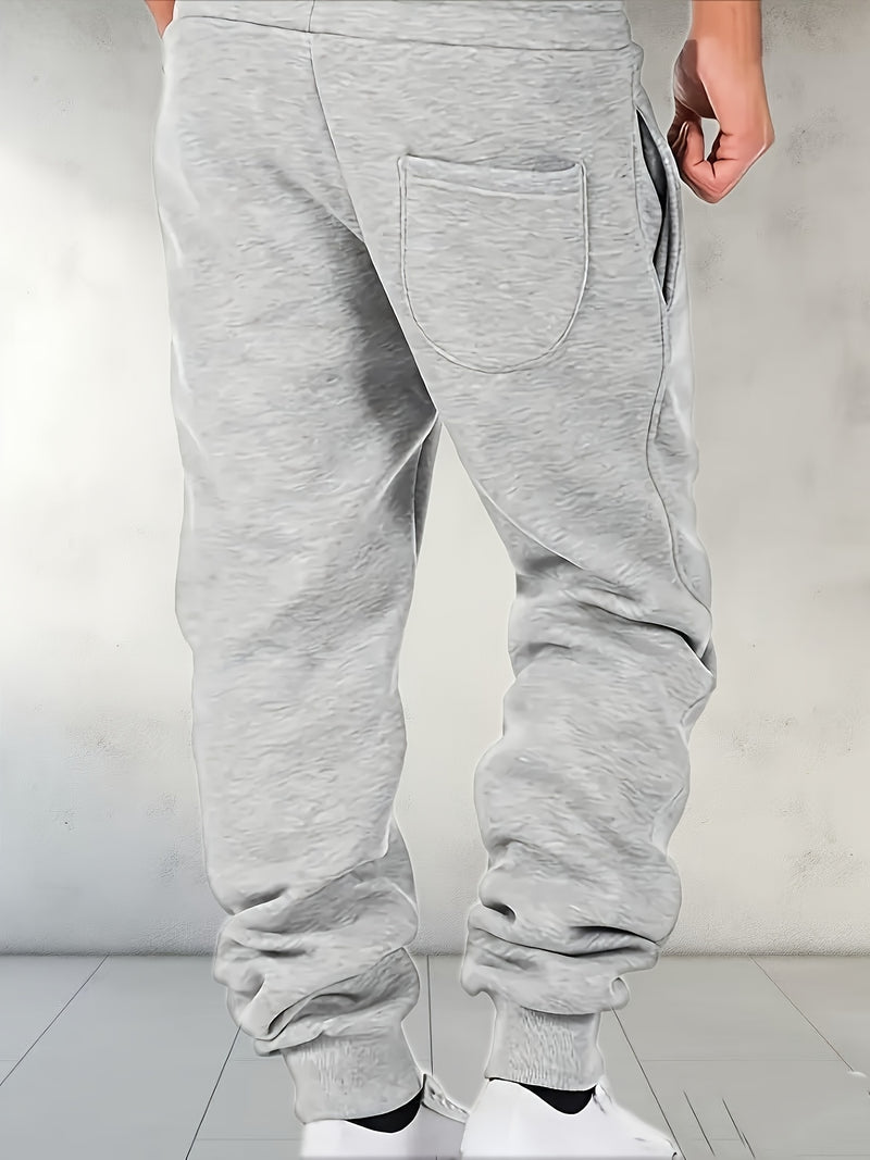 Men's Solid Color Loose Sports Pants, Micro Elastic Warm Thick Casual Pants.