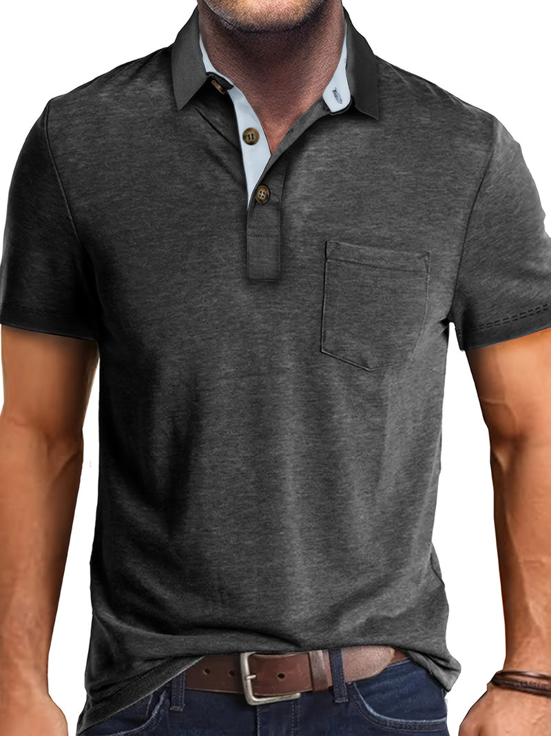 Men's Plaid Collar Pocket T-shirt.