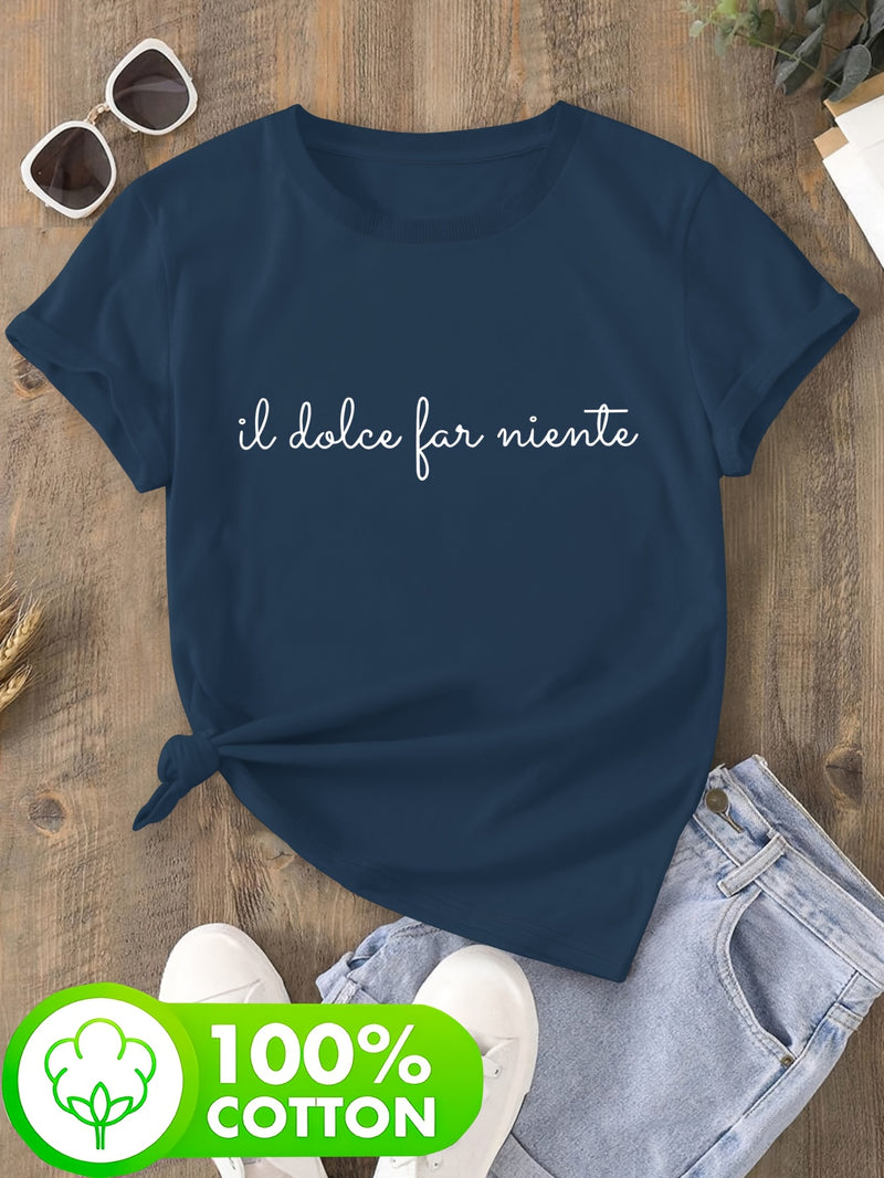 Women's Italian Elegant Cursive Lettering T-Shirt.