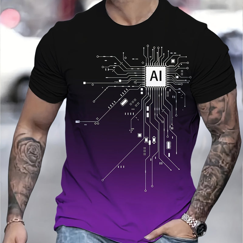 Men's AI Chip Circuit Graphic T-Shirt.