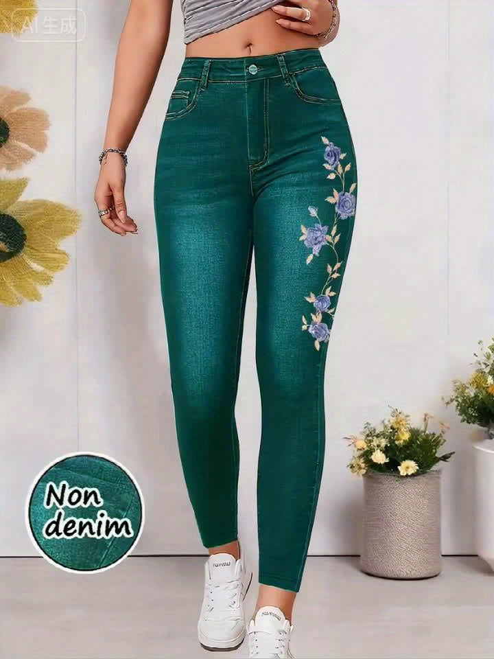 Women’s New Three-Piece Set Featuring Faux Denim-Style Prints.