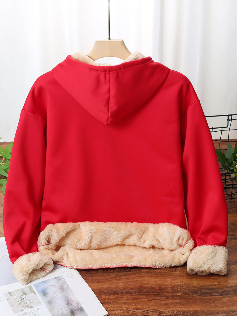 Women's Cozy Fleece-Lined Hoodie with Heart & Paw Print Design.