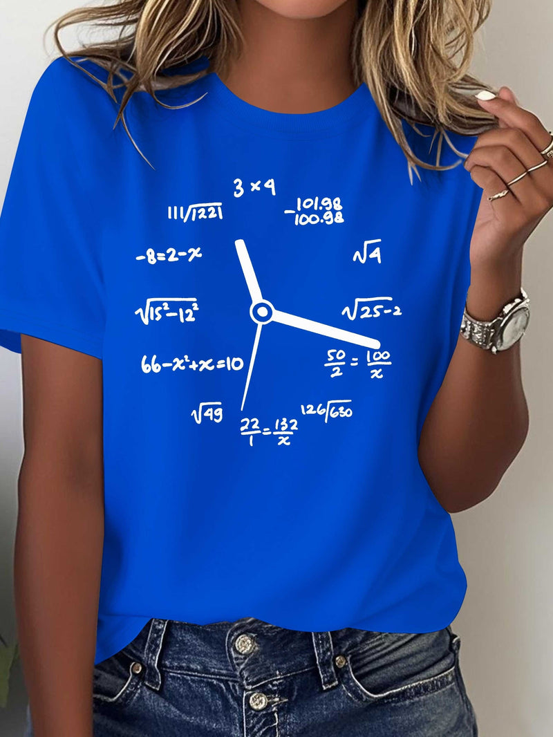 Women's Math & Clock Print T-Shirt.