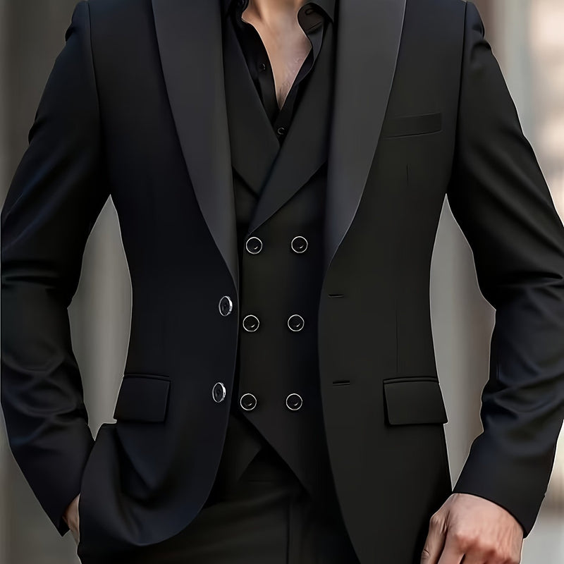 Men's Three-Piece Suit, Formal Business Attire Set, Includes Jacket.