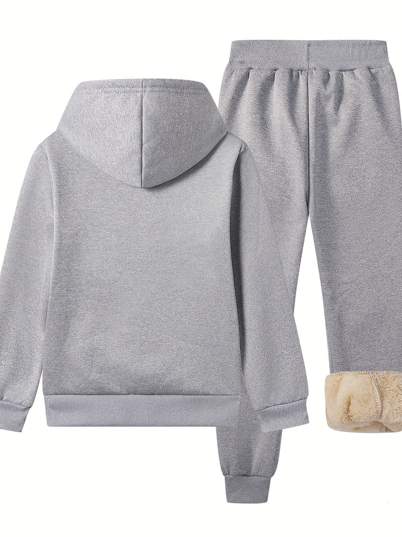 Boys Thick Plush-Lined Zip-Up Jacket + Pants Set.