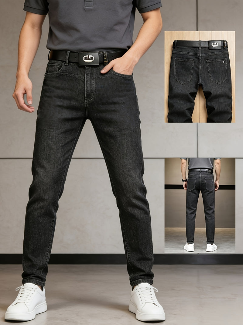 Men's Elastic Straight-Leg Jeans, New Heavy-Duty Denim Fabric.