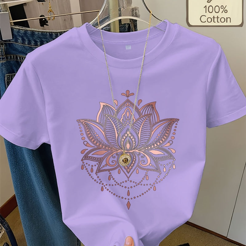 Women's Casual Home Printed Round Neck Pure Short Sleeve.
