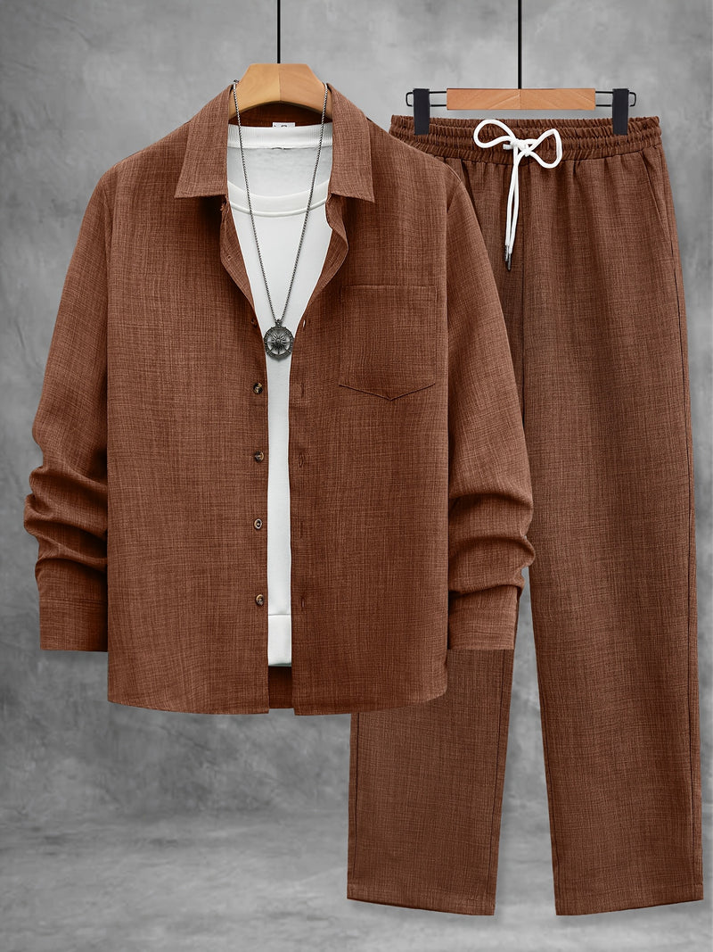 Men's Solid Color Single Patch Pocket Suit Collar Long Sleeve.