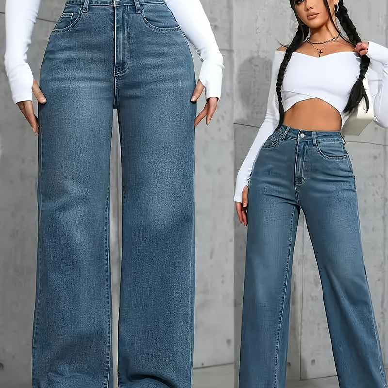 Women’s High-Waisted Wide-Leg Jeans in Vintage Blue.