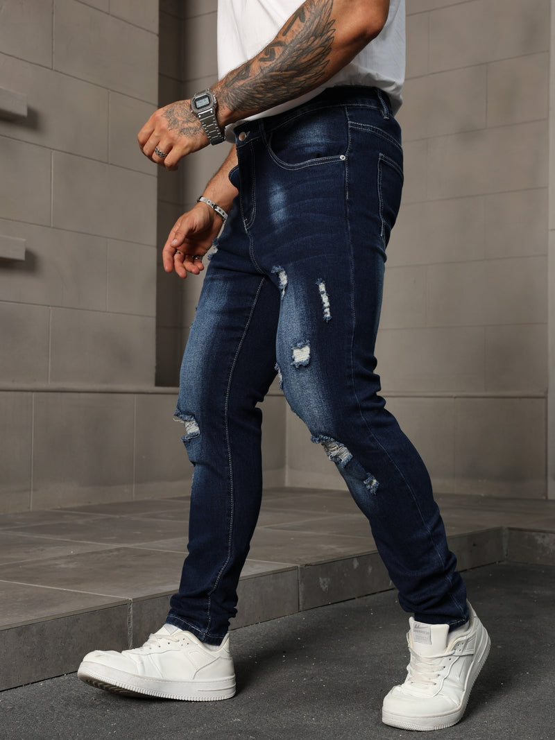 Men's Skinny Ripped Jeans Medium Stretch, Solid Color, All-Season Fit.
