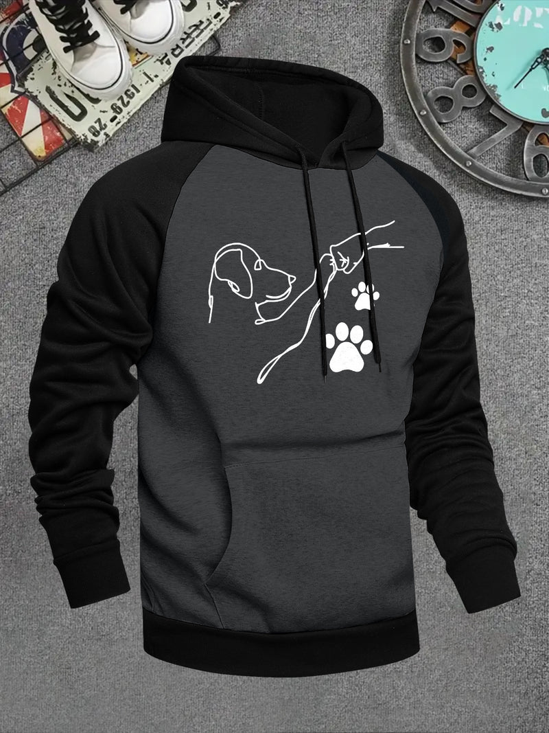Men's Hooded Sweatshirt with Dog Paw Print.