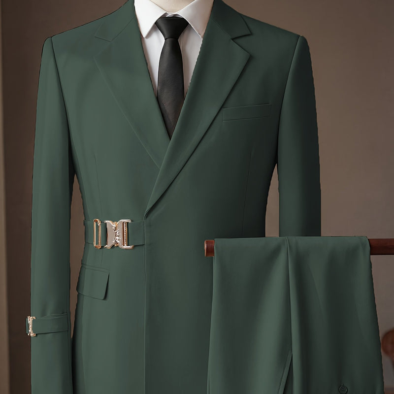 Men's 2pcs Suit Slim Fit Solid Jacket and Pants Set.