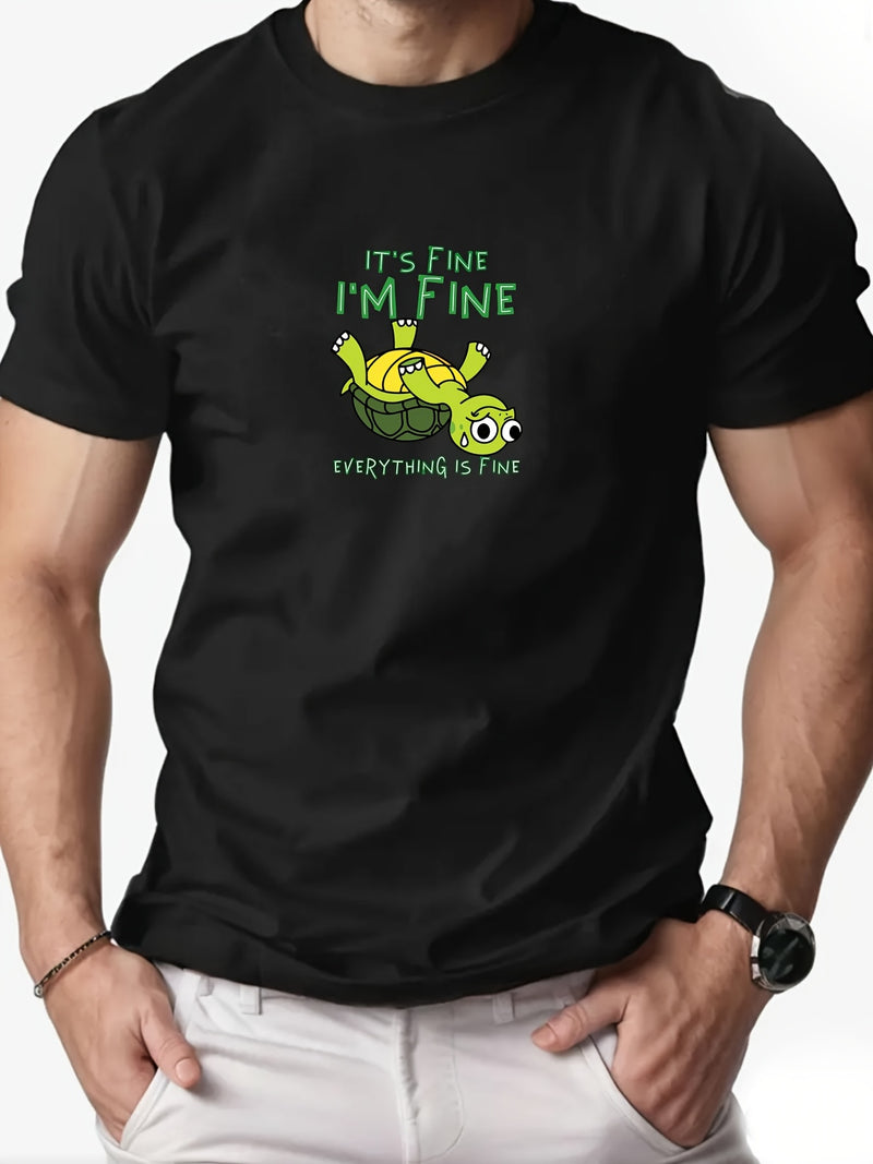 Men's "IT's FINE I'M FINE" Graphic Summer Casual Crew Neck.