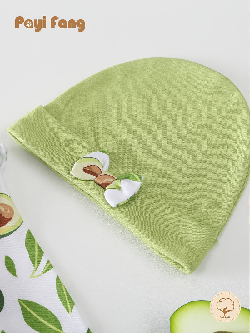 Baby Long-Sleeved Triangle Romper Pants Hat Socks Set.