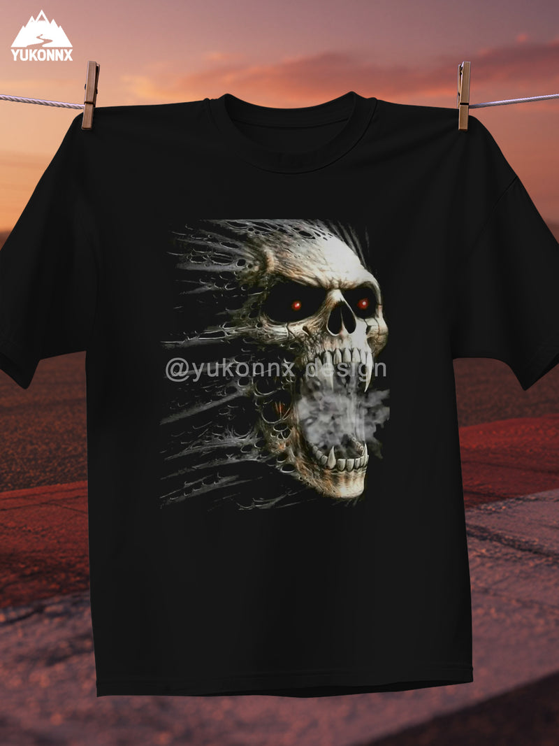 Men’s Cotton Gothic T-Shirt with Skull & Bones Print.