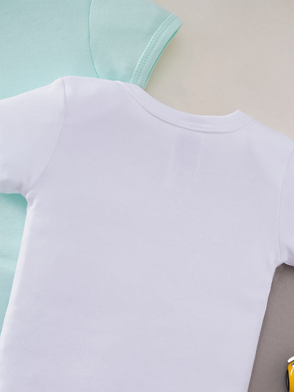 6pcs Newborn Solid Color Onesie Set, Summer Boys' Short-sleeved Romper.