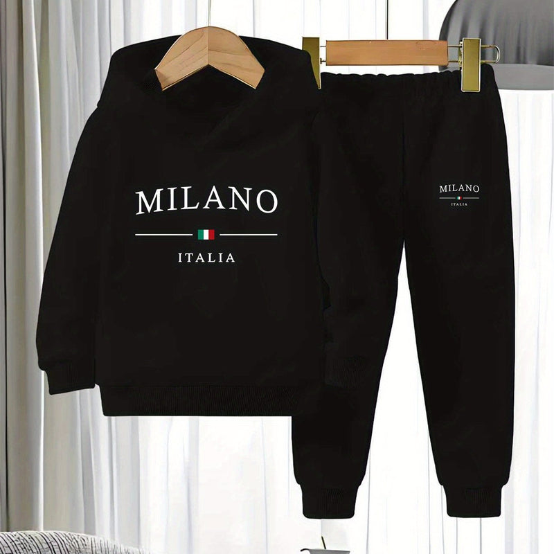 2pcs Set Boys Hoodie Outfit Knitted Comfortable Casual Sweatshirt And Pants.