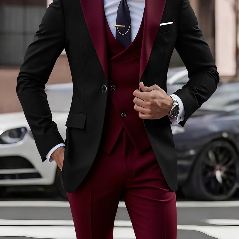 Men's 3pcs Suit Set, Blazer + Vest + Trousers.