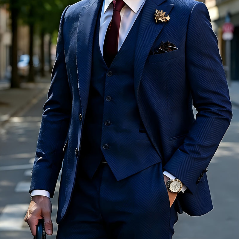 Men's 3pcs Premium Suit: Jacket, Vest, and Trousers Elegant Formal Wear.