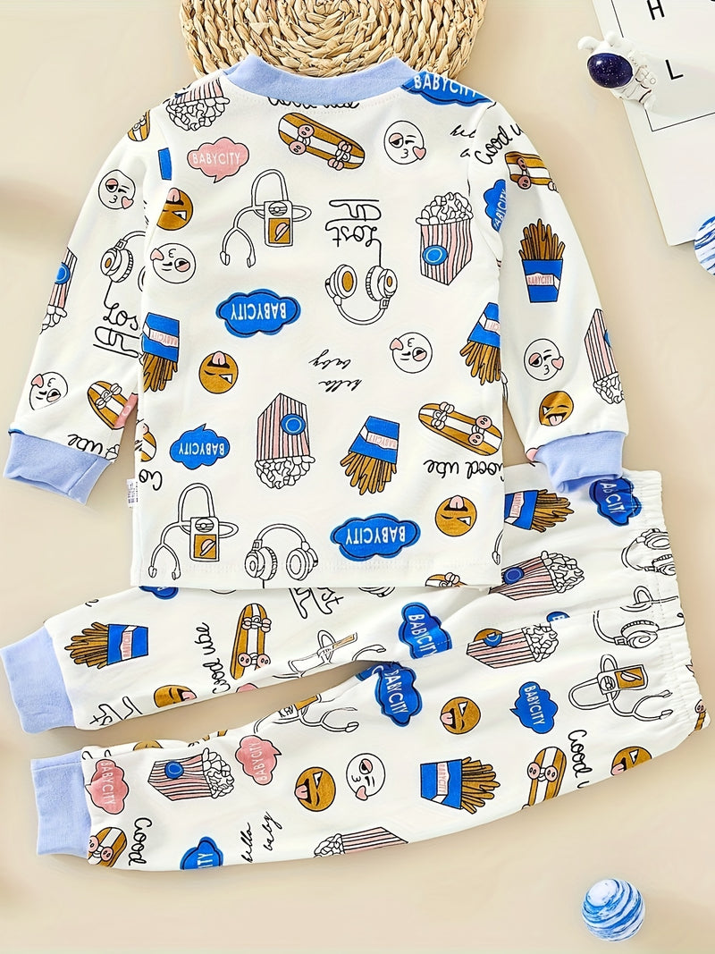 2pcs Cartoon Vehicle Pattern Pajama Set for Toddler.