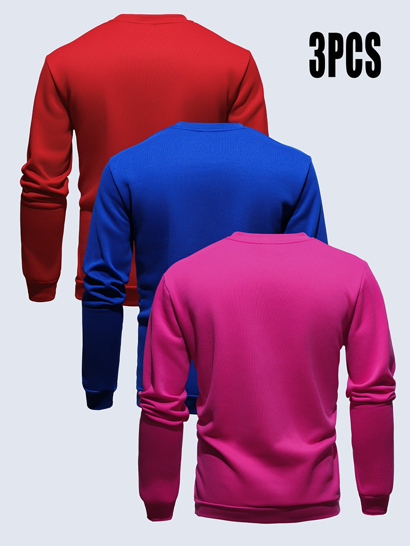 3pcs mixed color Men's autumn and winter round neck sweatshirt.