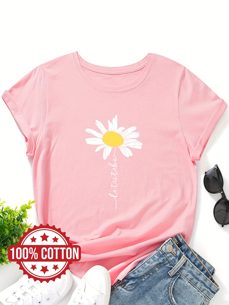 Women's Daisy Flower Print T-Shirt.