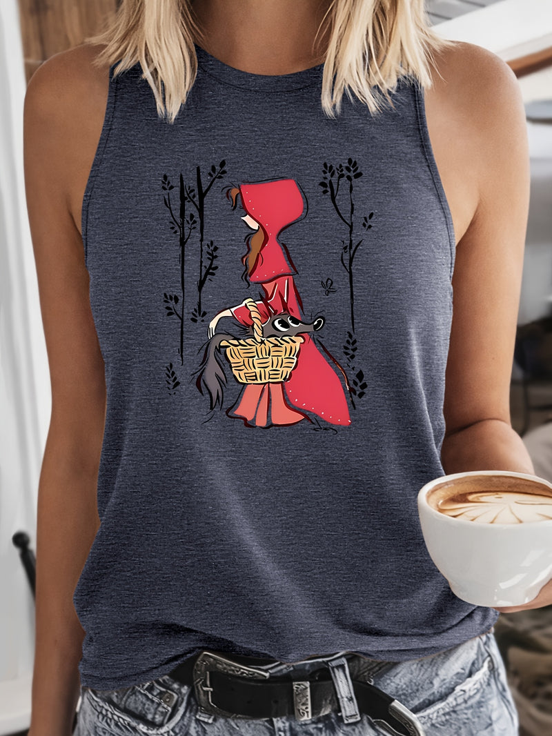 Women's Vintage Little Red Riding Hood & Wolf Print Tank Top.