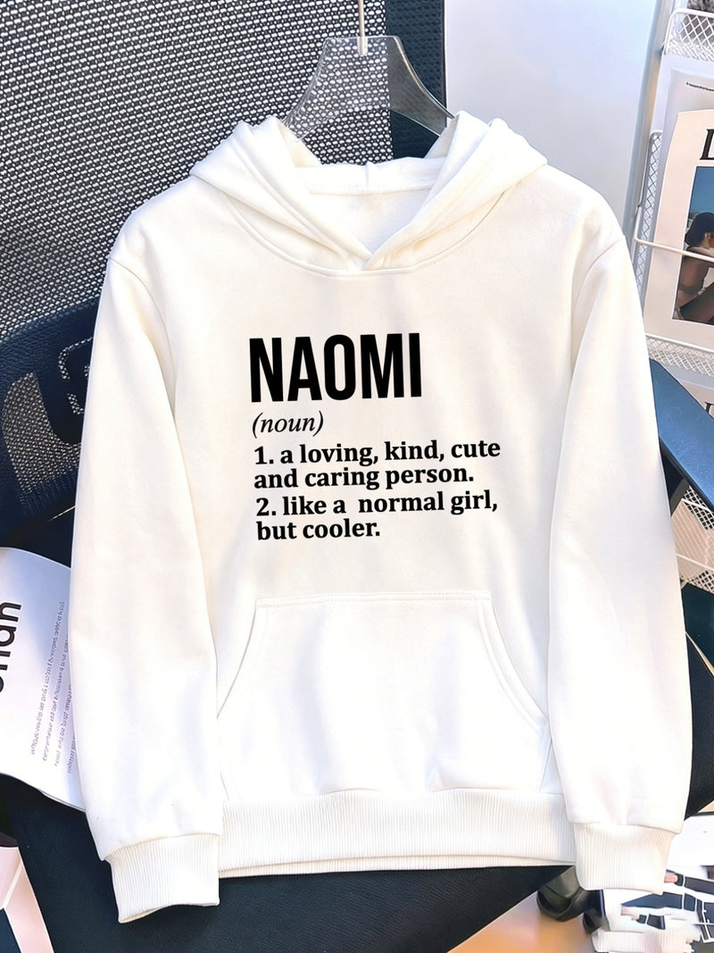 Women's Pocket Hoodie with Printed Lettering and Lining.