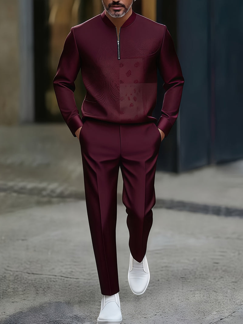 Men's Spring and Autumn Fashion New Long-Sleeve Stand-Collar Polo Shirt.