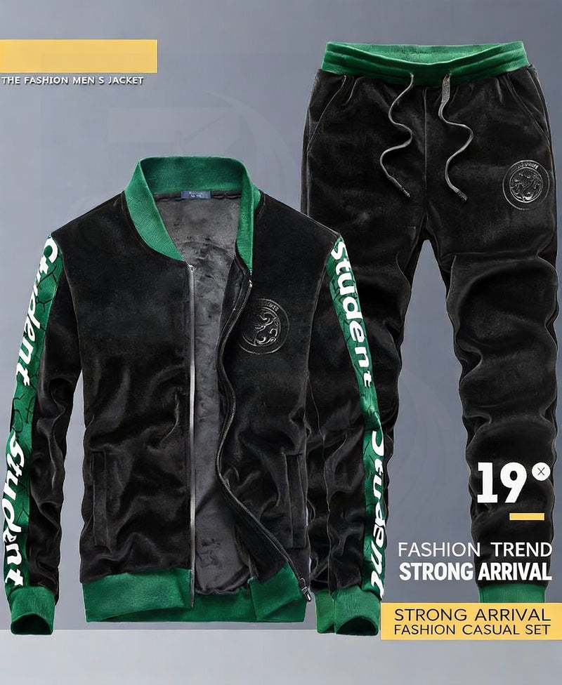 Student Fashion Velvet Sports Suit Men Premium Plush Casual Jacket Pants 2pcs.