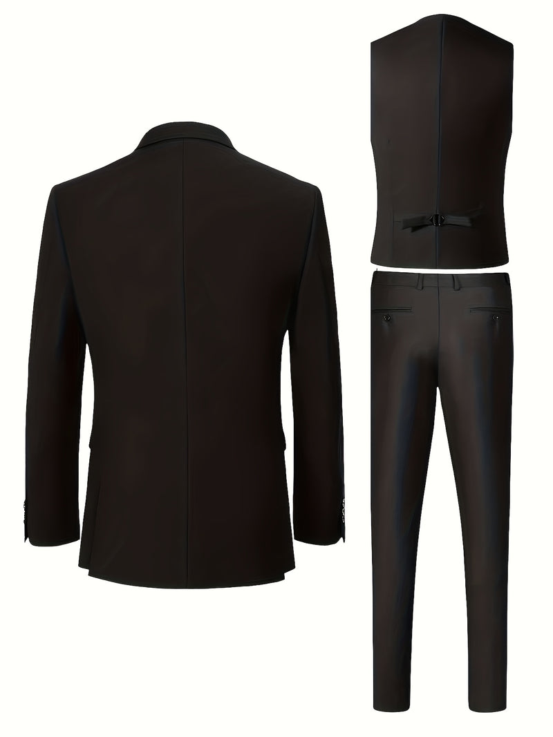 Men's 3pcs Suit Set, Including a Blazer, Vest, And Trousers.