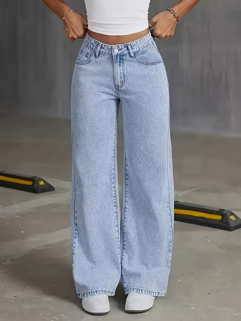 Women's Stretch Loose Wide-Leg Straight Jeans.