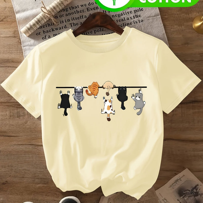 Women's T-Shirt with Cat Print for Spring/Summer.