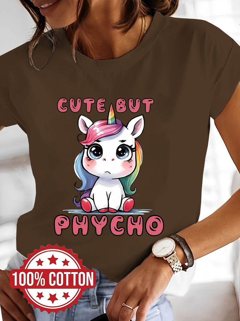 Women’s Whimsical Unicorn Graphic Print T-Shirt.