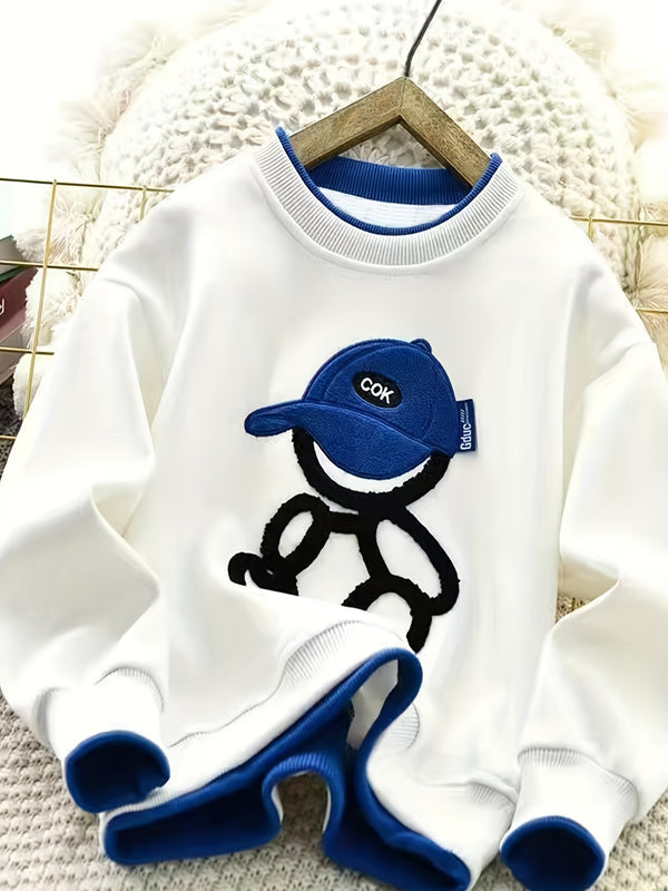A Trendy Round-Neck Sweatshirt for Boys with a Faux Two-Piece Design.