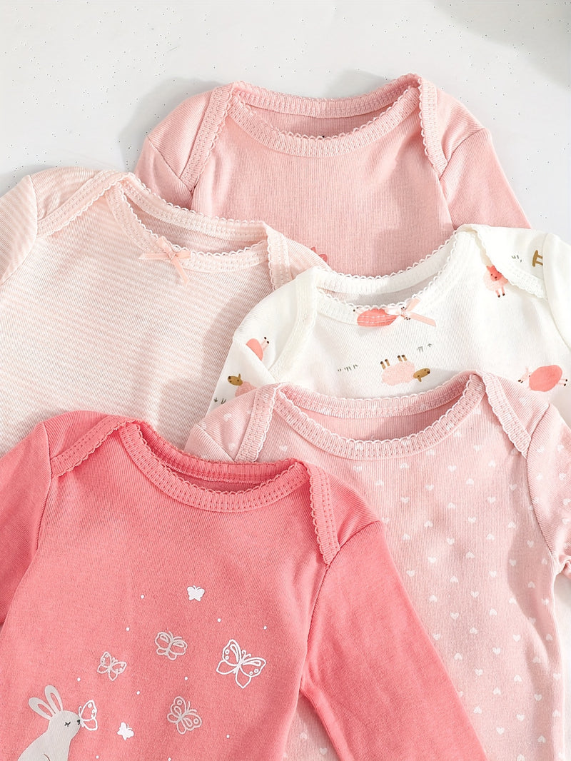 Children's Cartoon Animal Versatile Long-Sleeve Romper 5pcs Set.