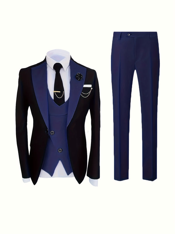 Men's 3pcs Suit Set, Blazer + Vest + Trousers, Groomsmen Business.