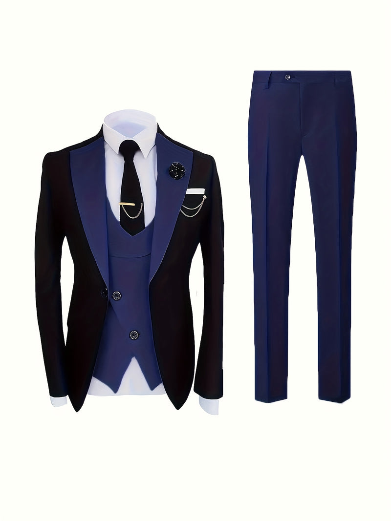 Men's 3pcs Suit Set, Blazer + Vest + Trousers, Groomsmen Business.