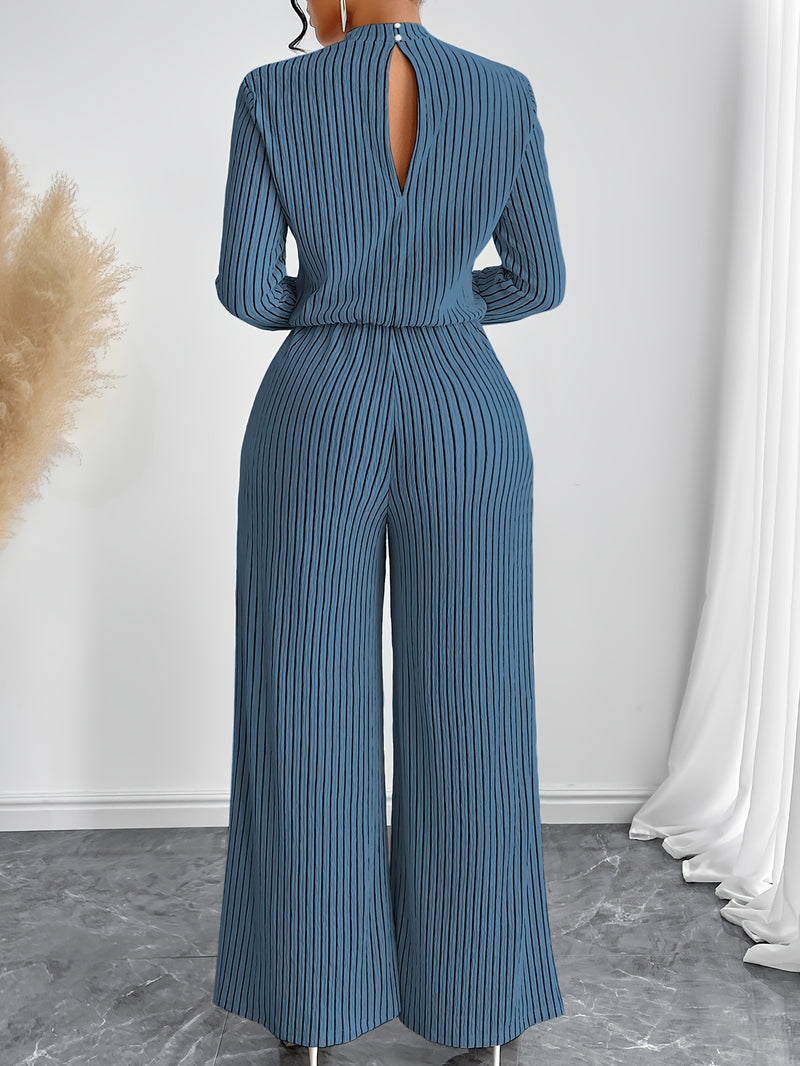 Women's Casual Elegant Long Sleeve Wide Leg Body Suit with Clavicle Collar.