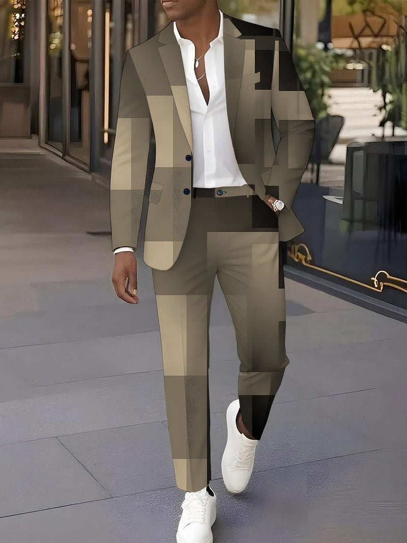 Men'S Suit Set with Digital Print, Featuring a Stylish Blazer And Trousers.