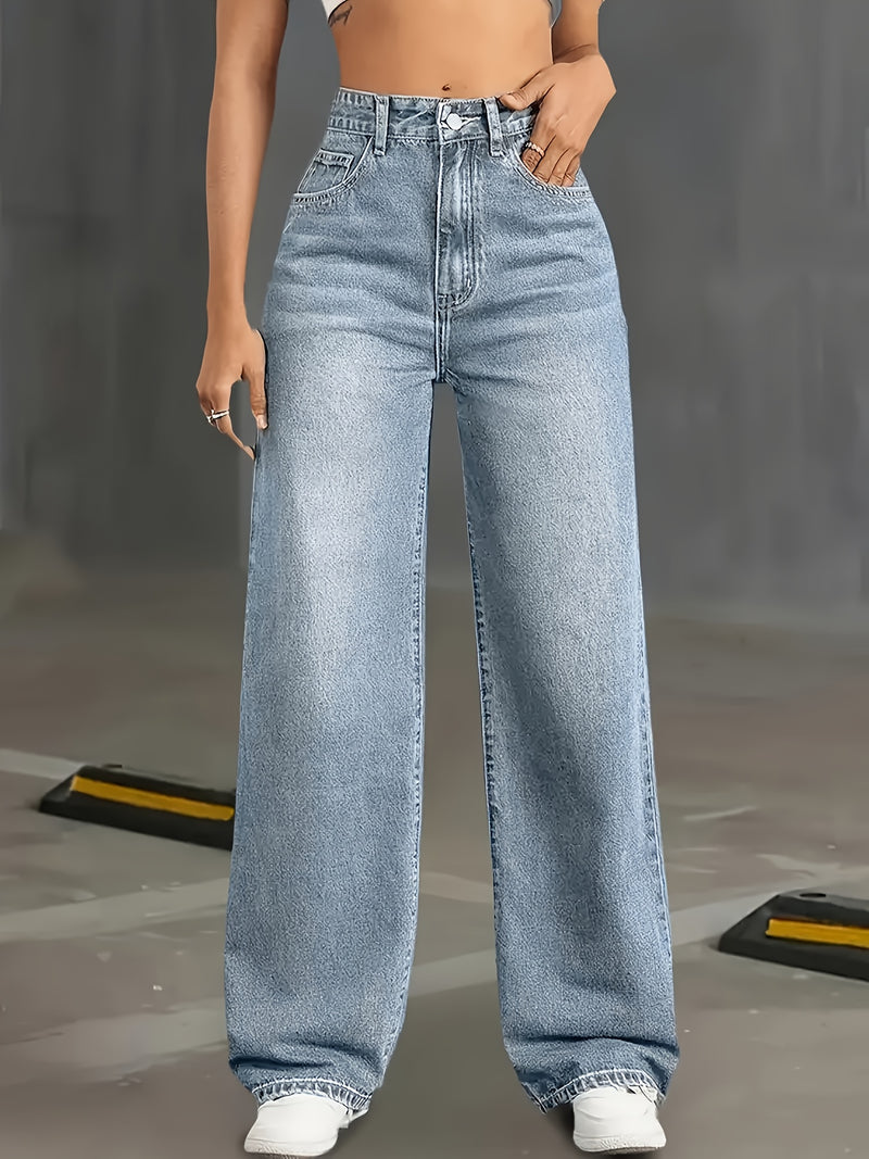 Women's High-Waisted Straight-Leg Jeans.
