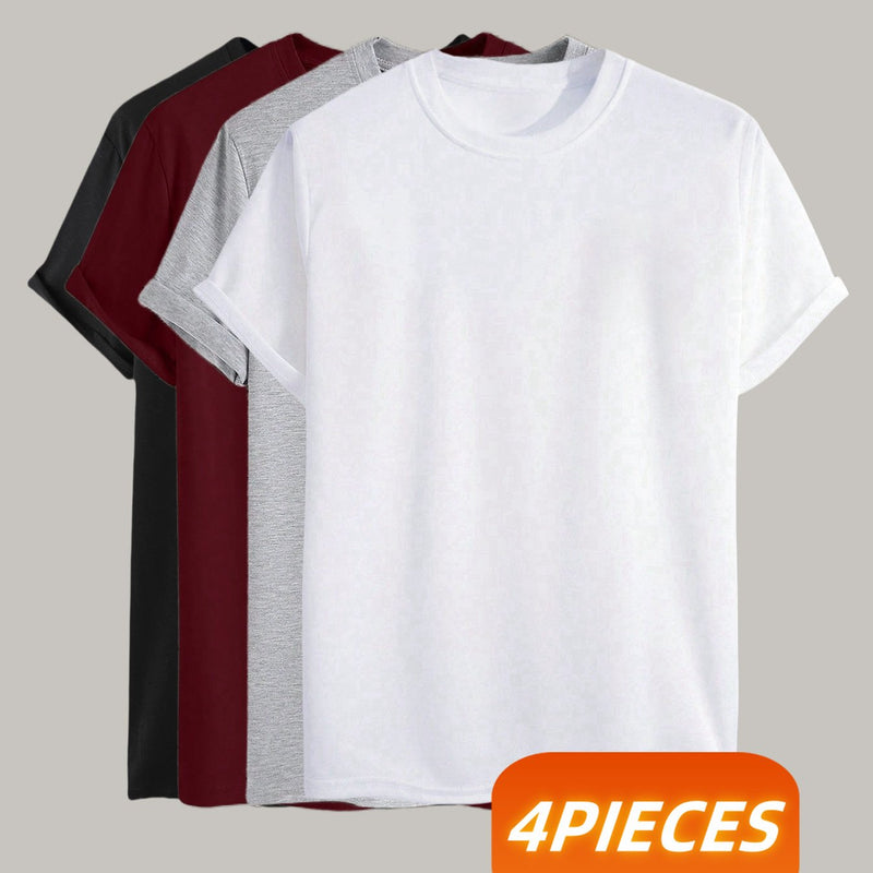 4 pcs  Men's Trendy Solid Color T-Shirts.
