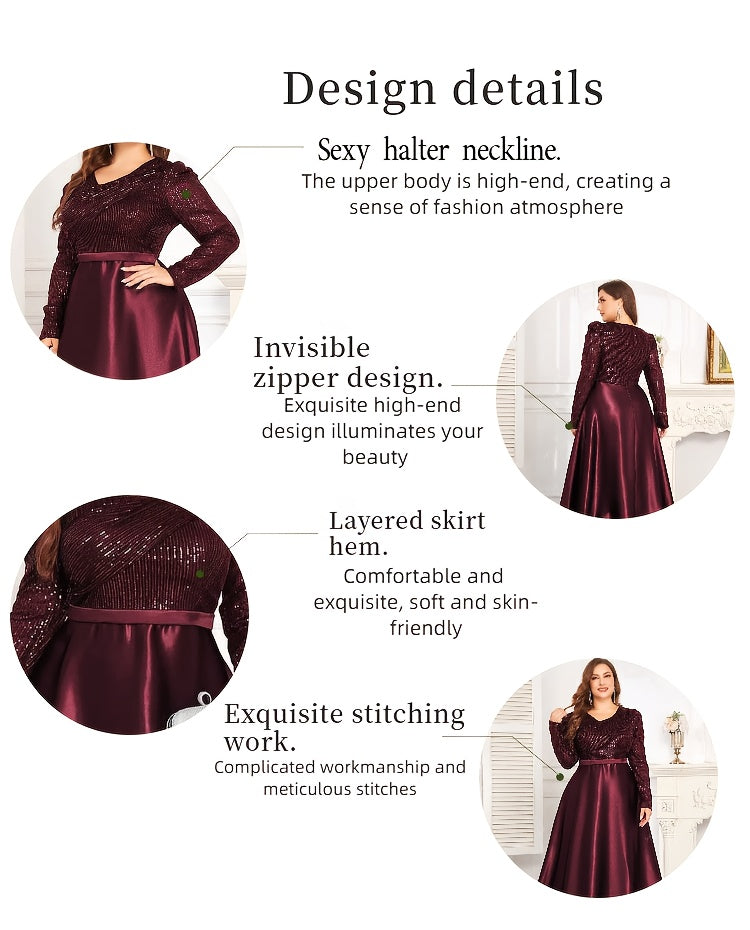 Women's Evening Gown, Sequined Long Sleeve Round Neck Sexy and Elegant.